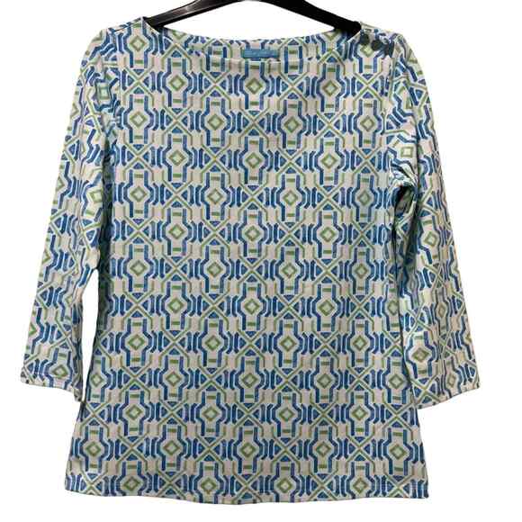 J. McLaughlin Tops - J. McLaughlin Catalina Cloth Wavesong Boatneck Tee Blue Green Print Small